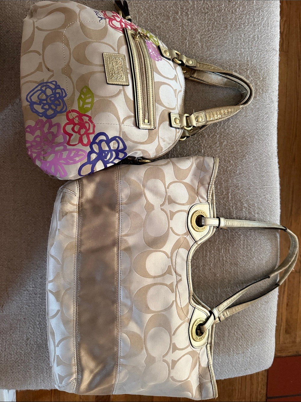 Coach Poppy Daisy Signature & Signature Stripe Large Beck Tote- PROJECT BAGS